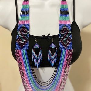 Handcrafted bead embroidery necklace earrings set